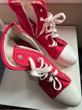 Red Canvas High-Top Sneakers with White Toe Cap
